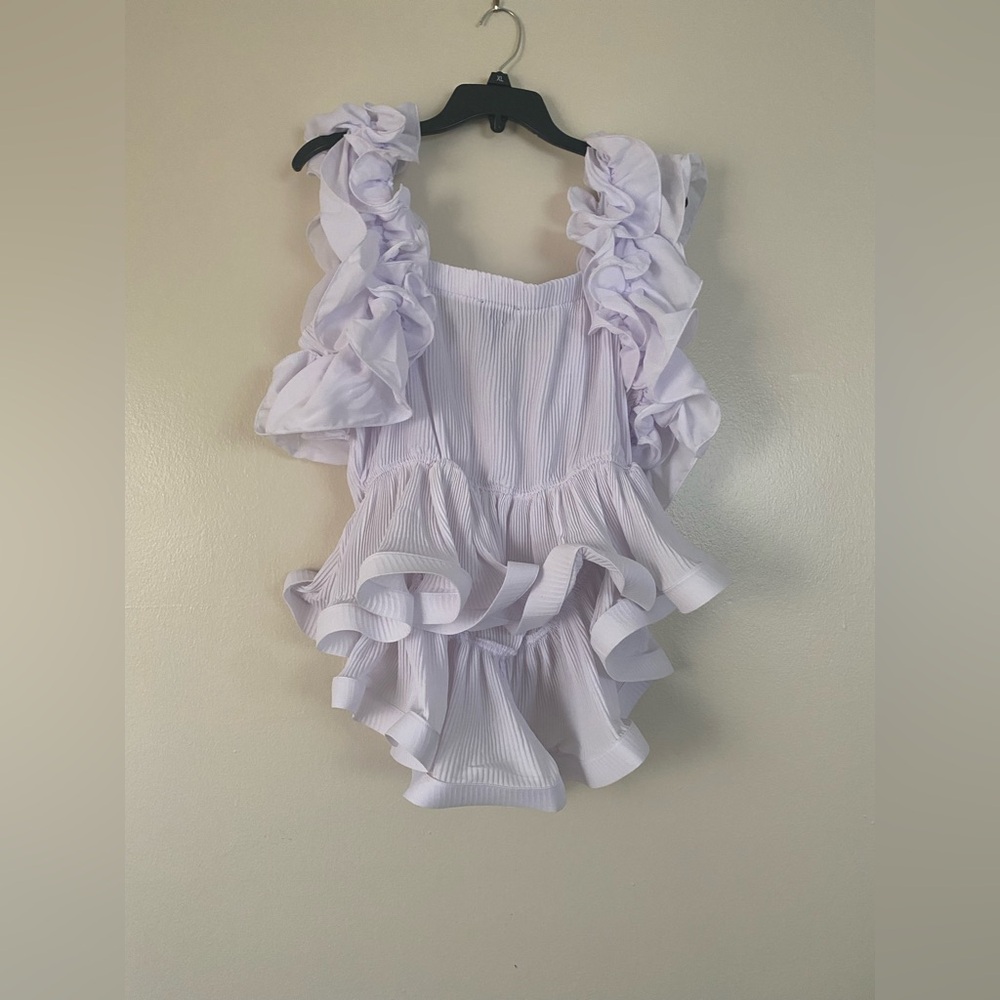 ASHLEY STEWART - WHITE PLEATED RUFFLE BLOUSE - Picture 6 of 7